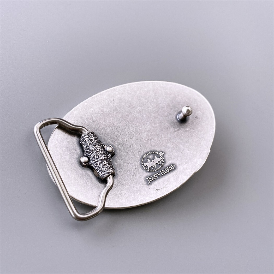Vintage Silver Plated Wolf Oval Belt Buckle Boucle de Ceinture