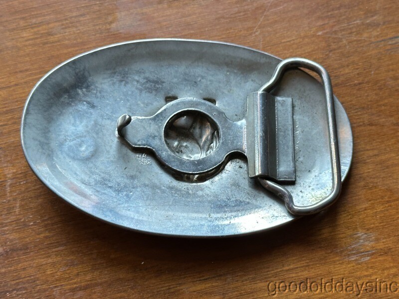 Vintage Chrome Silver Horse with Horseshoe Belt Buckle