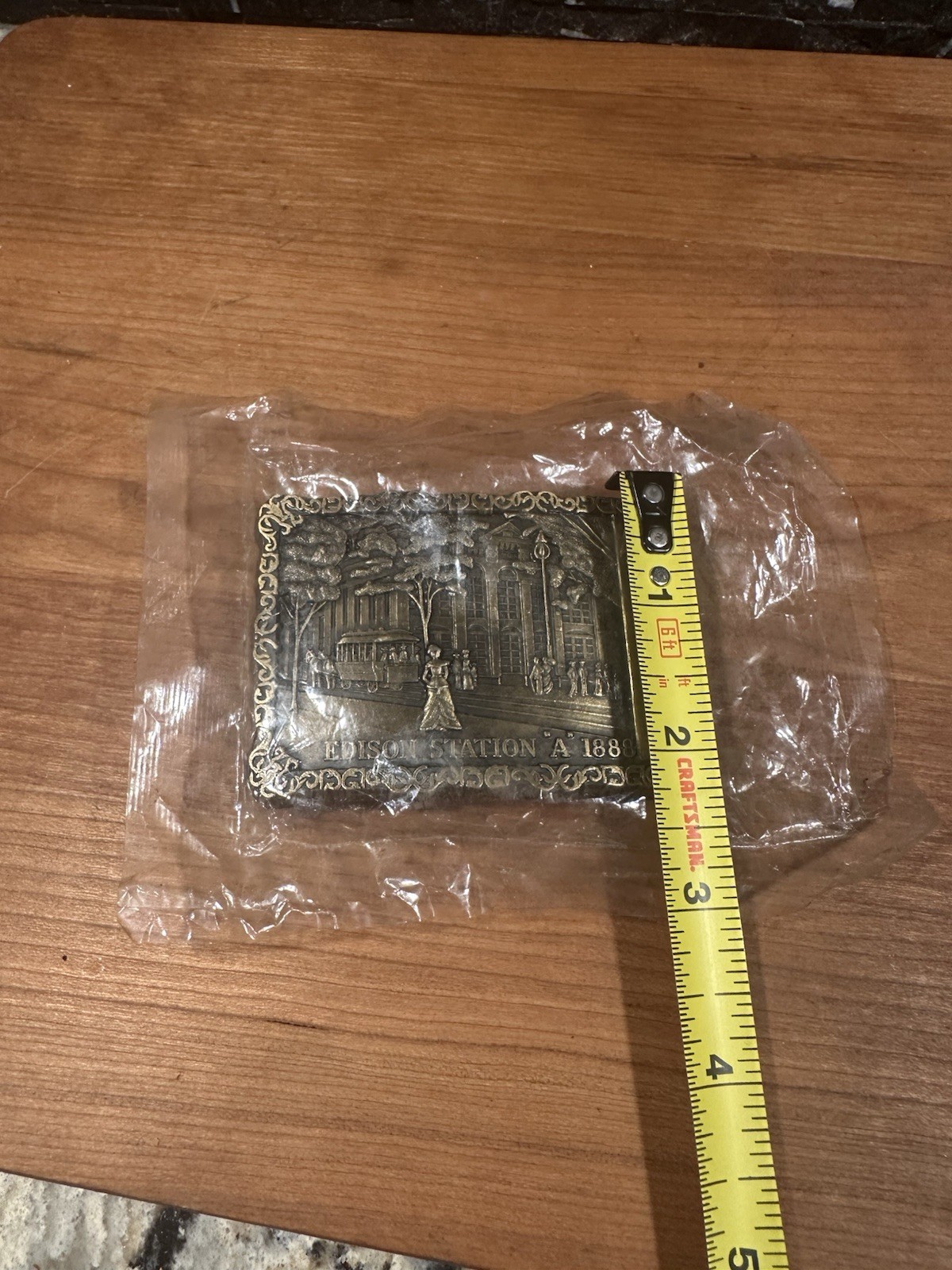 Vintage Brass Finish Belt Buckle Edison Station “A” 1888 Collectible