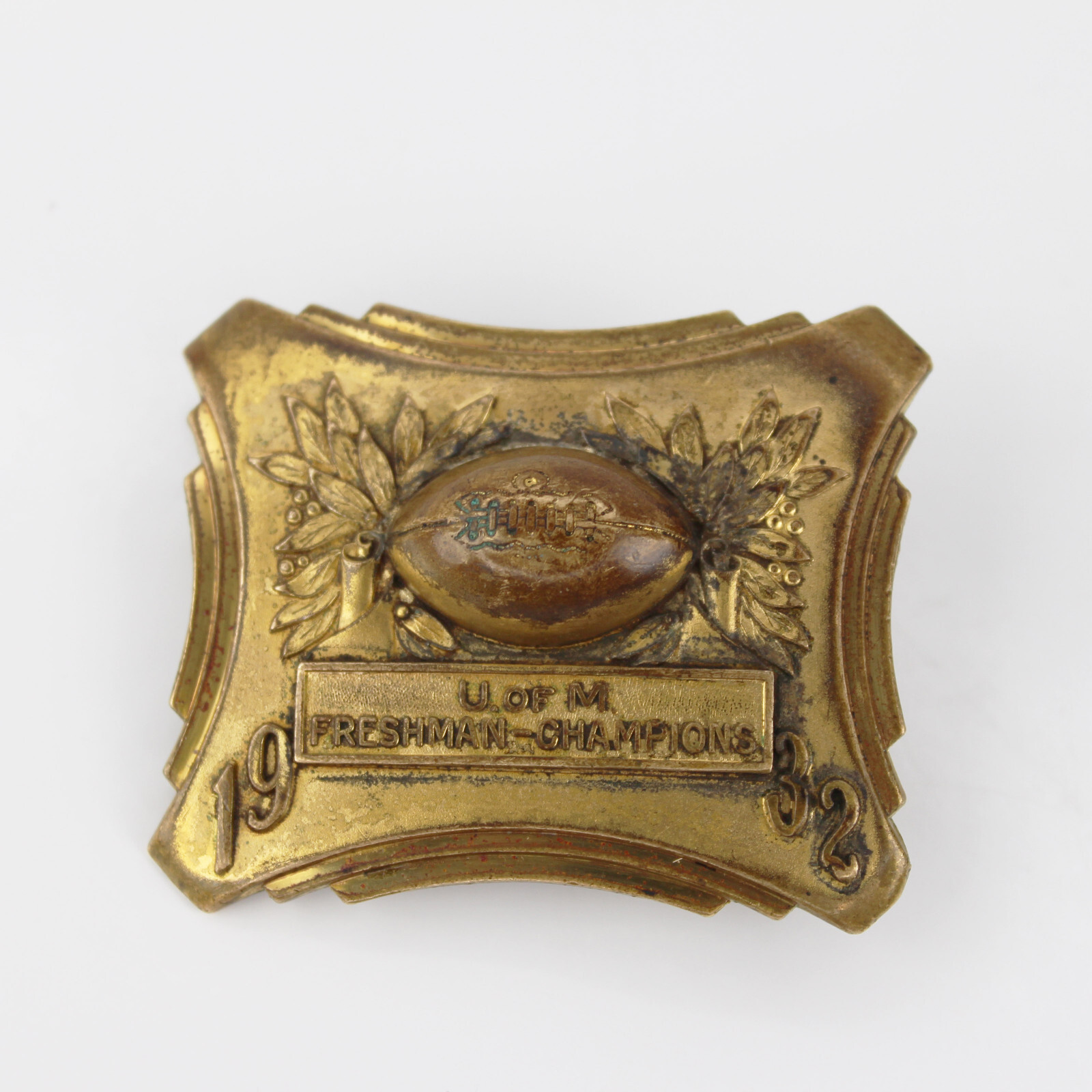 Vtg 1932 Brass U of M University Freshman Champions Brass Belt Buckle Football
