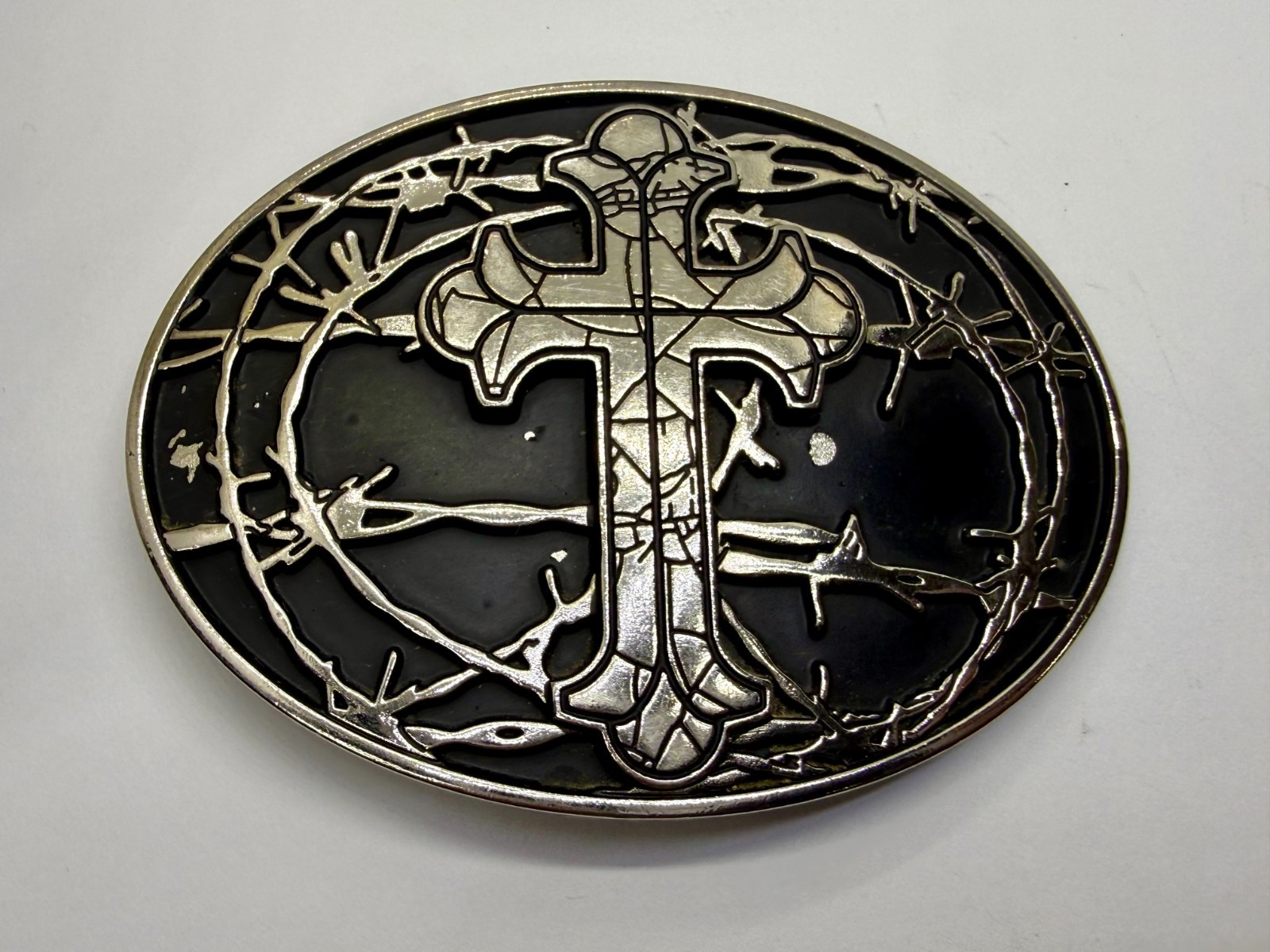 Iron Cross Barbed Wire Religious Gothic Punk Bikers Chrome Brand Belt Buckle