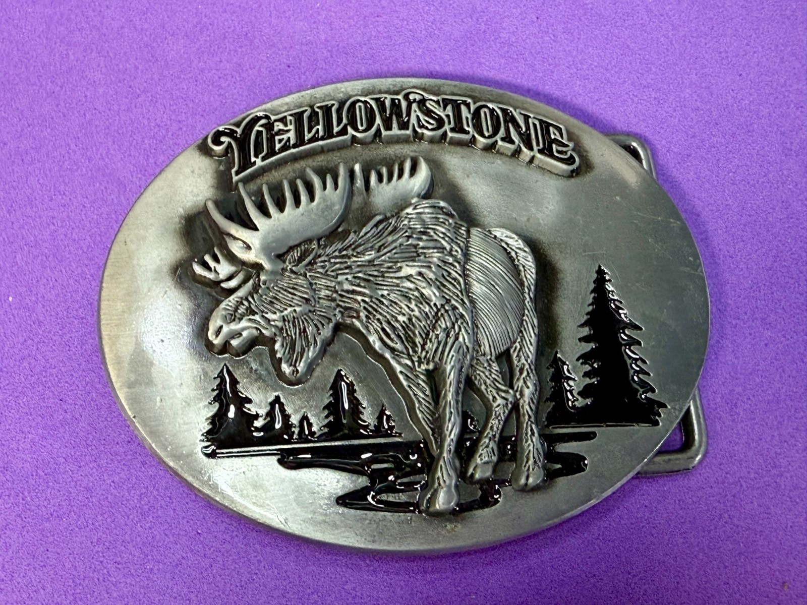 YELLOWSTONE National Park Moose Elk Wildlife Scene Silver Color Belt Buckle