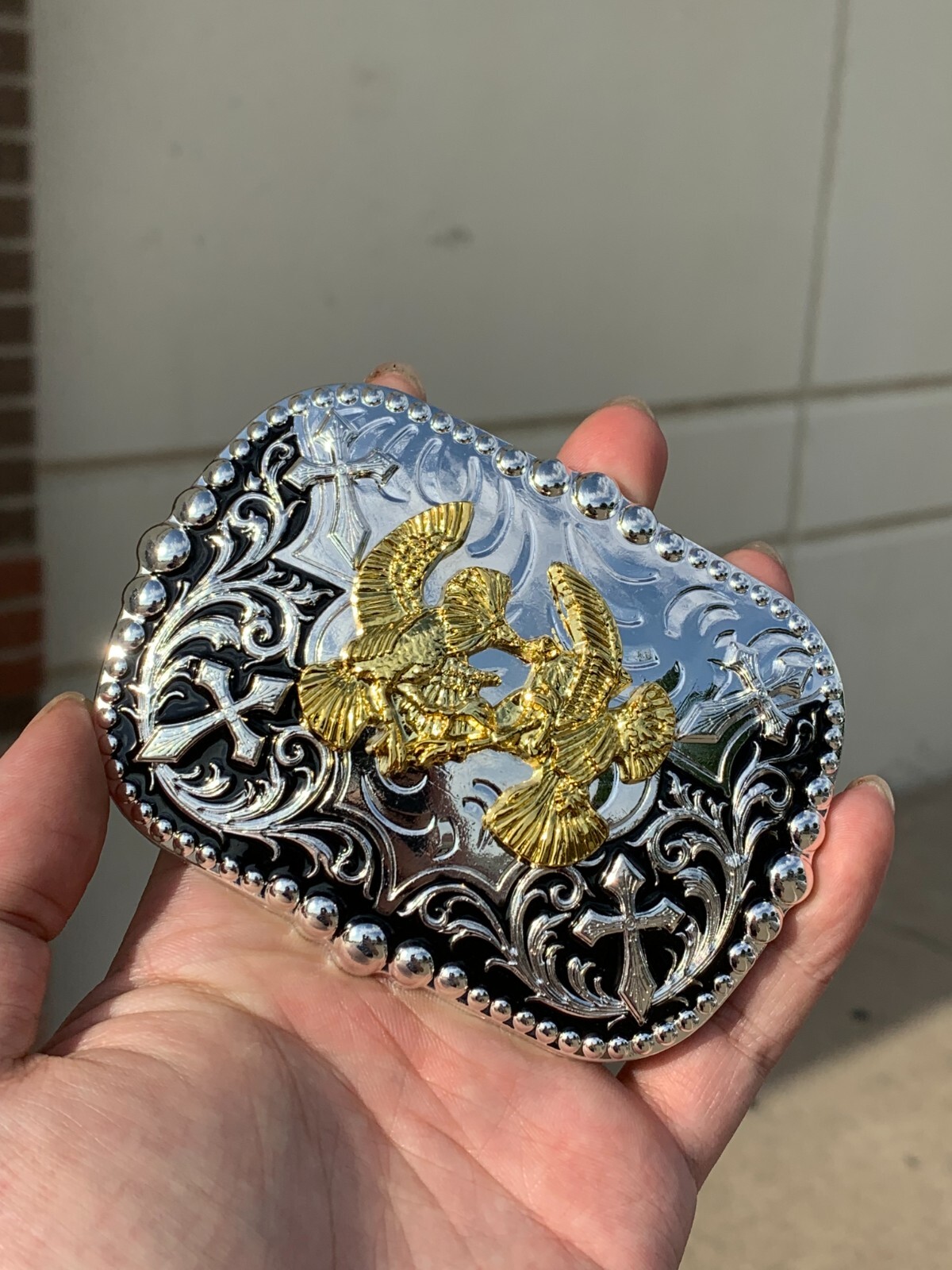 Western Buckle Gold Black Silver Rooster Cowboy 2 »Buckle Hebilla Vaquero Gallo