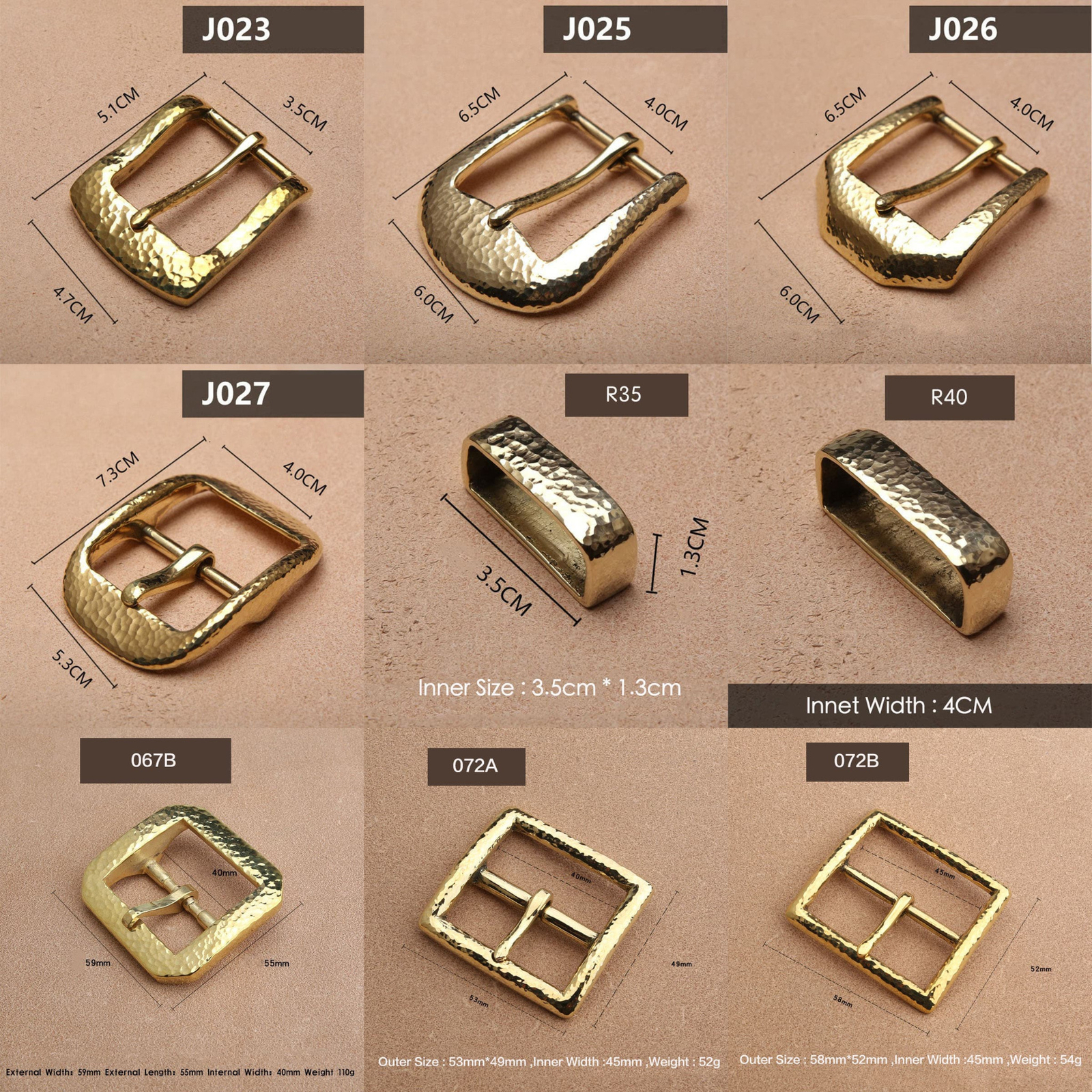Hammered striation Solid Brass copper Pin Belt Buckle for Men Women Leathercraft