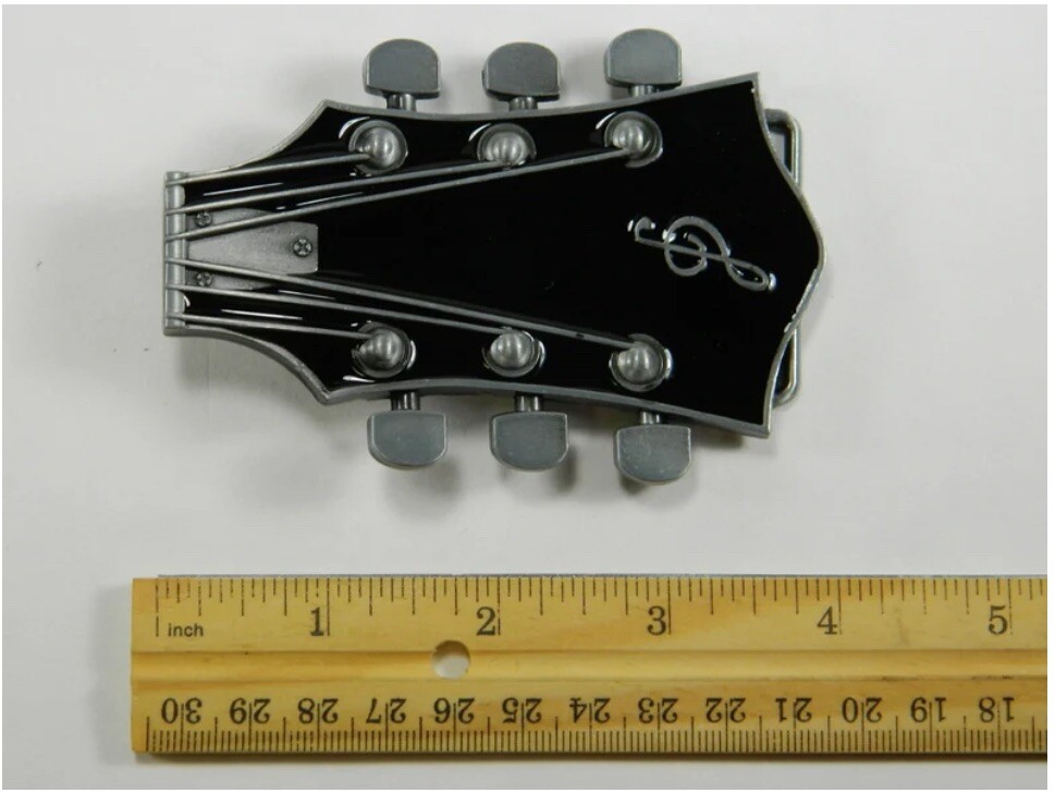 Black Guitar Headstock Belt Buckle
