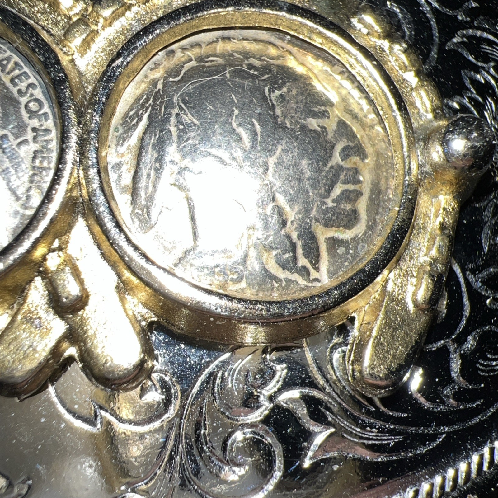 Buffalo Nickel Native American Head Belt Buckle Horse Shoes Silver, Gold Color