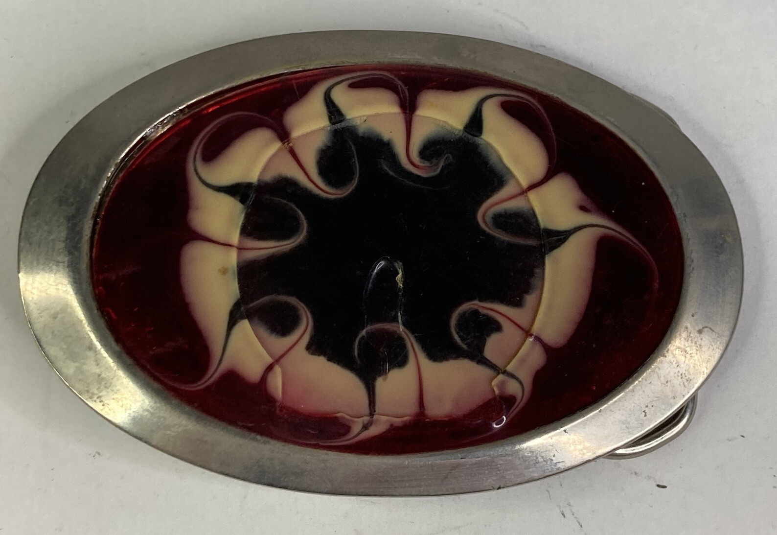 Black & Yellow Flower on Red Enamel Metal Belt Buckle