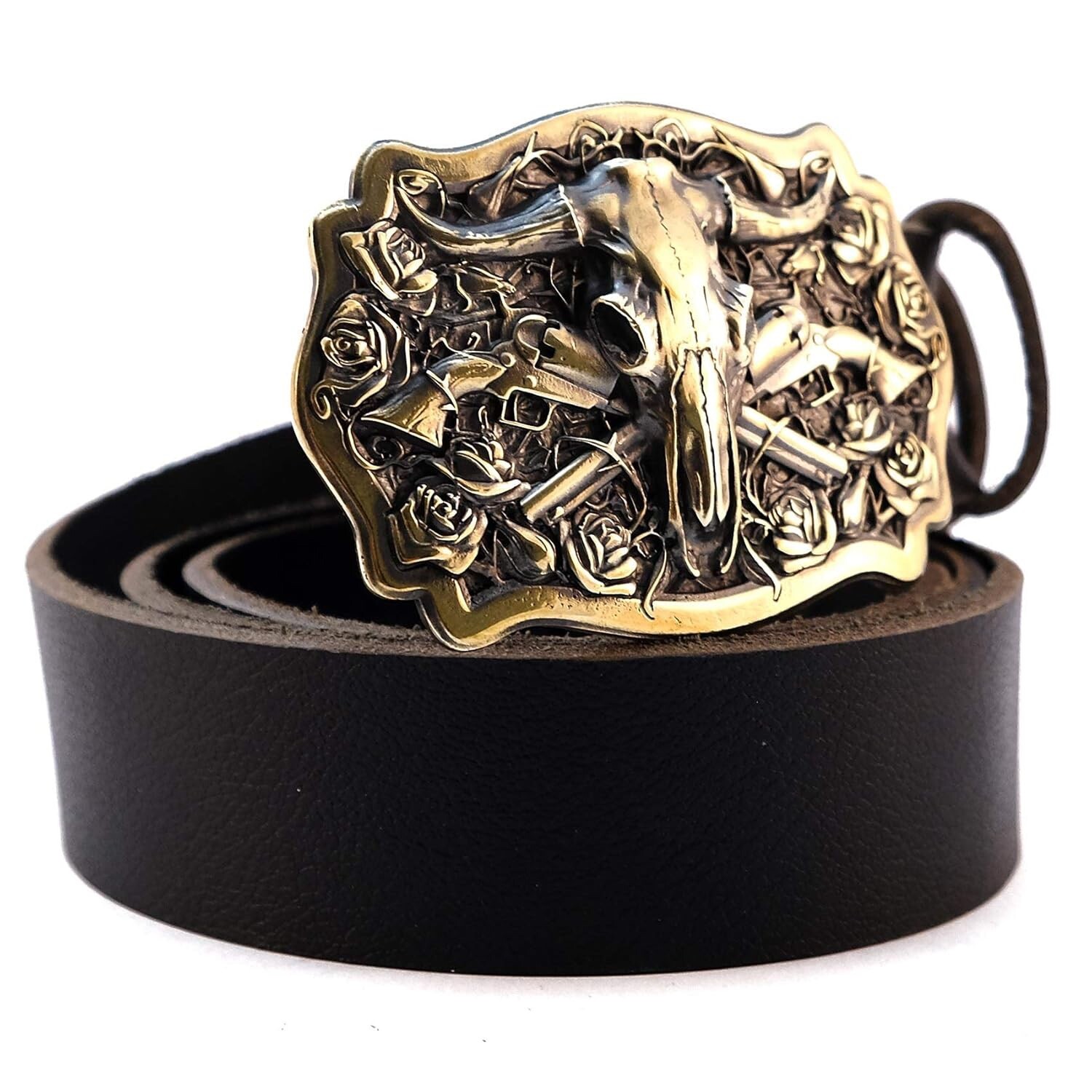 Bison Buffalo Skull, Longhorn Cattle Tribal Native Cowboy Western Men Solidbrass