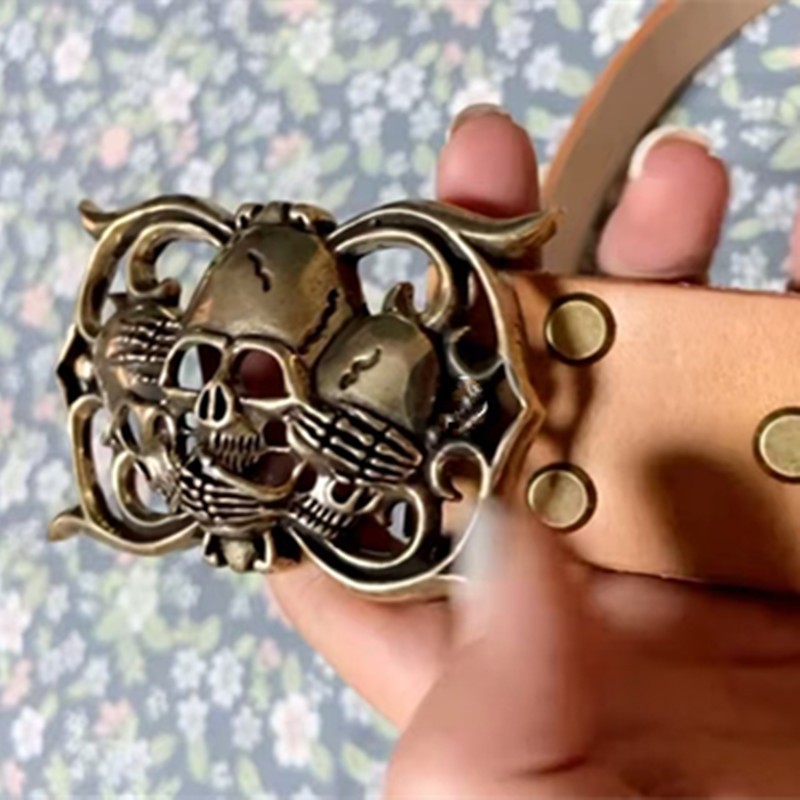 Pure copper skull belt buckle copper creative men&rsquo;s brass smooth buckle