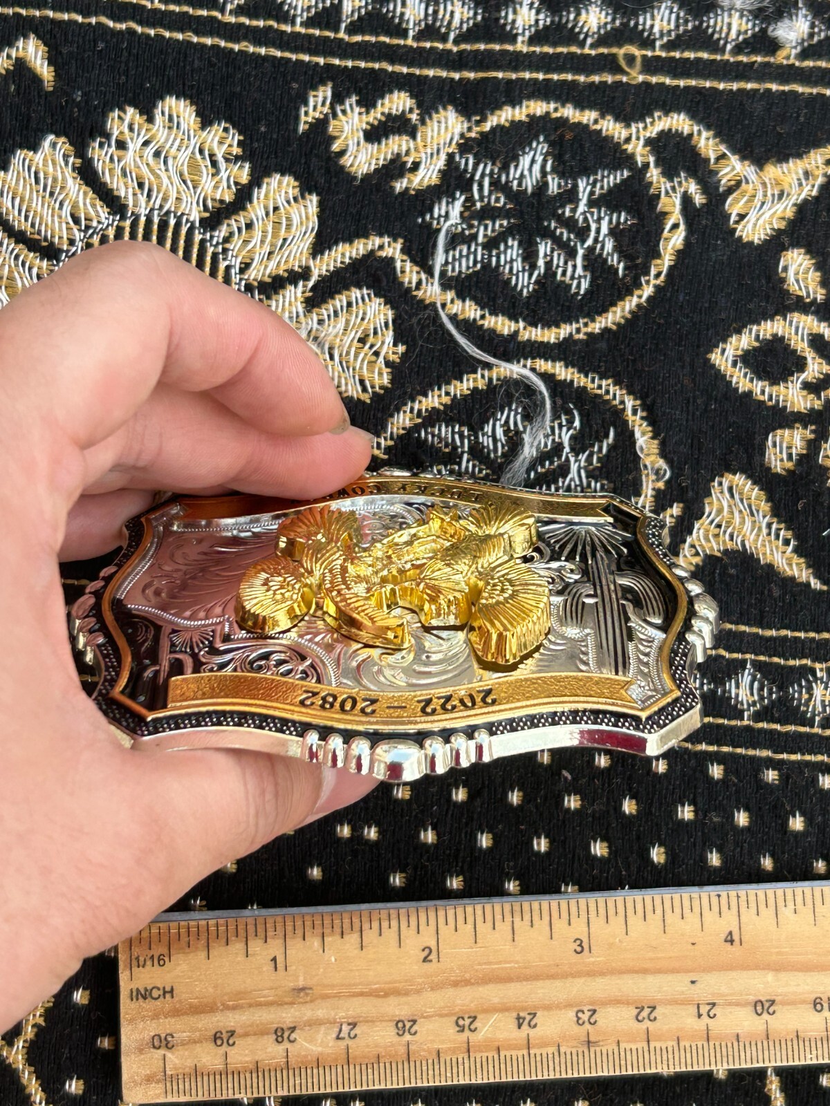 Western Buckle Gold Black Silver Roosters Cowboy 2 »Buckle Hebilla Vaquero Gallo