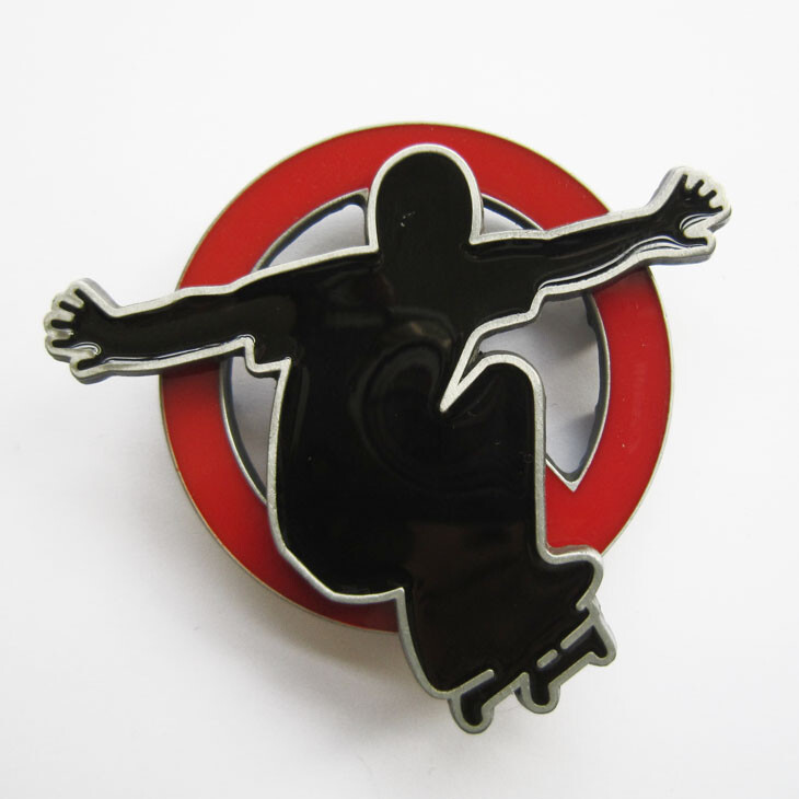 Skateboard Skateboarding Black/Red Enamel Metal Spinning Belt Buckle