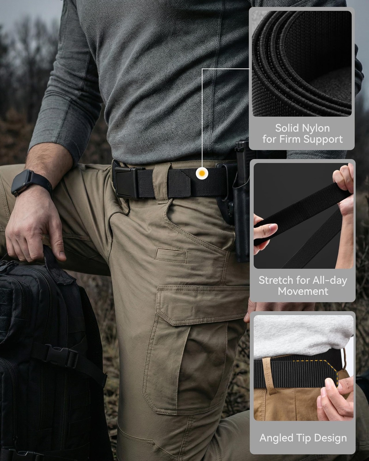 CHAOREN Tactical Belt Men – 38&Prime;-42&Prime; Waist Adjustable, Frosted Matte / Black