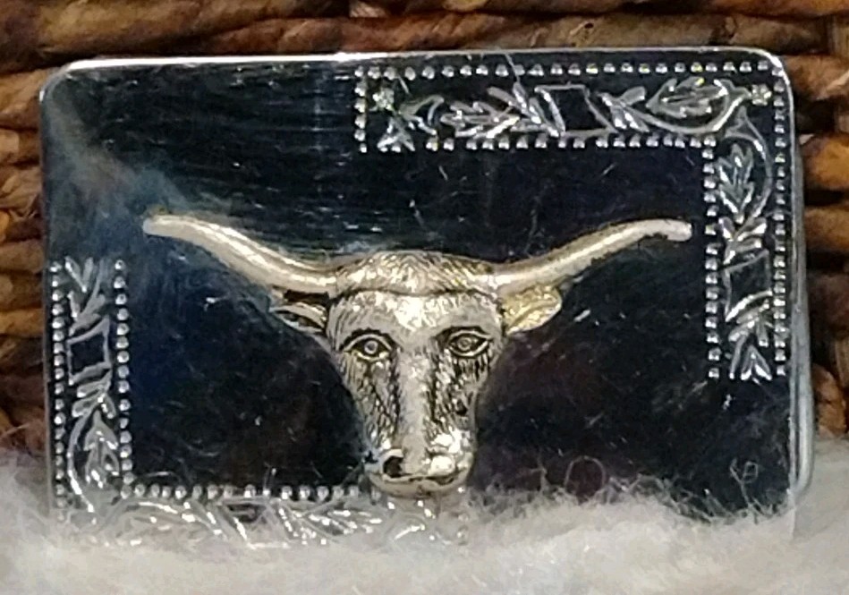 Vintage Longhorn Steer Shiny Silver Tone Western Belt Buckle Fits 1.5&Prime; Belt