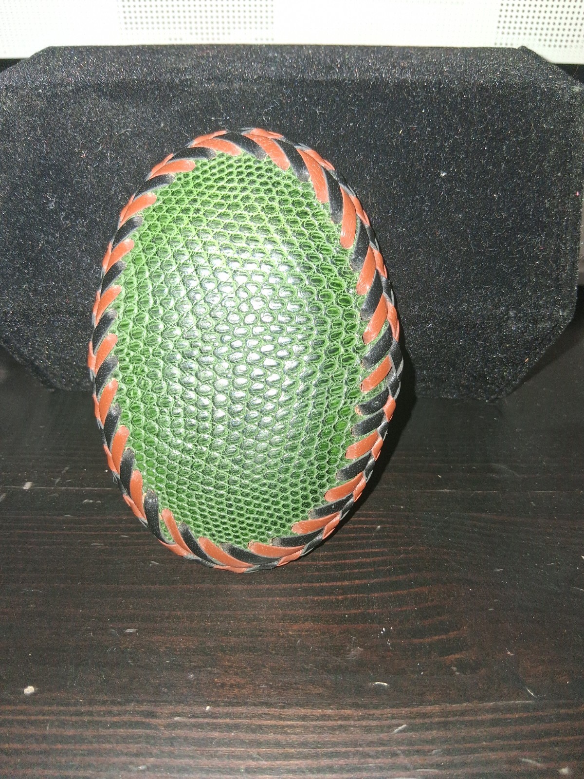 Vintage Tooled Leather Snake Or Lizard Skin Belt Buckle Handmade Green 4&Prime; X 3&Prime;