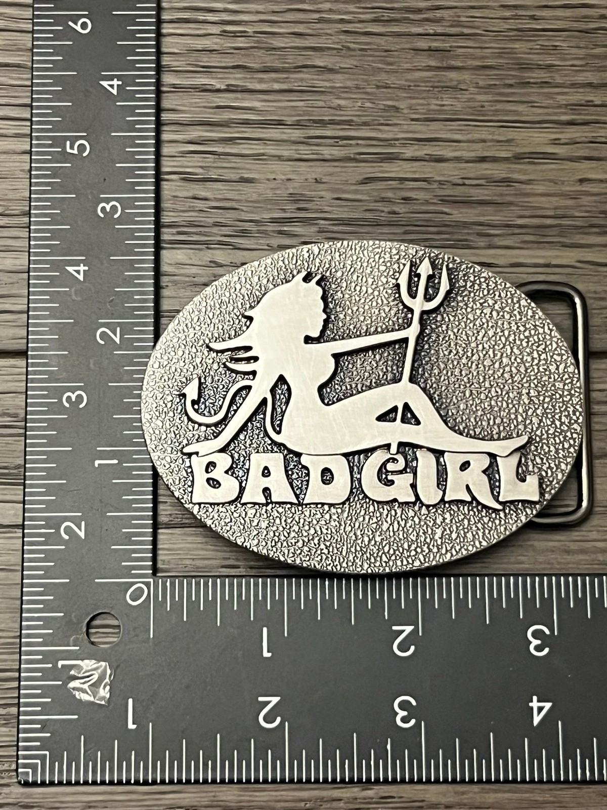Bad Girl Belt Buckle Oval Silver Mermaid Trident Metal Western Punk Accessory