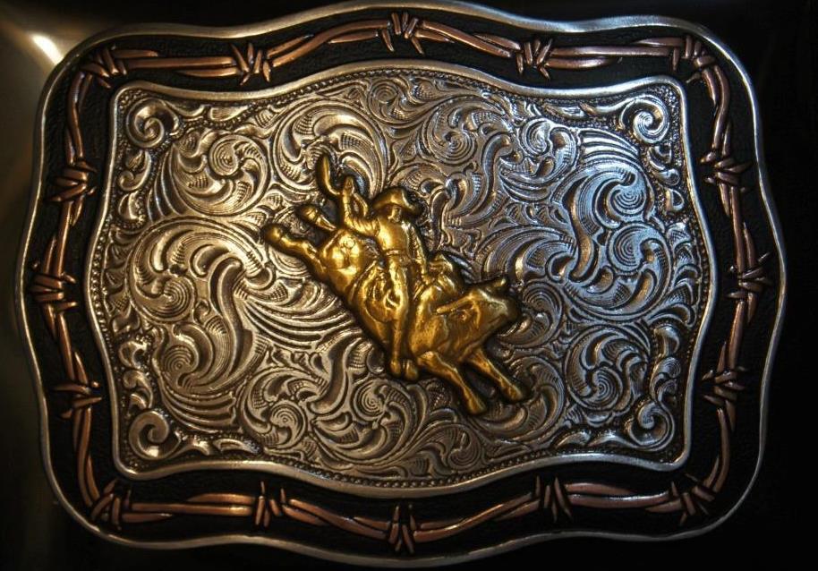 Crumrine Western Belt Buckle Bull Rider Silver Barbed Wire Silver C10016
