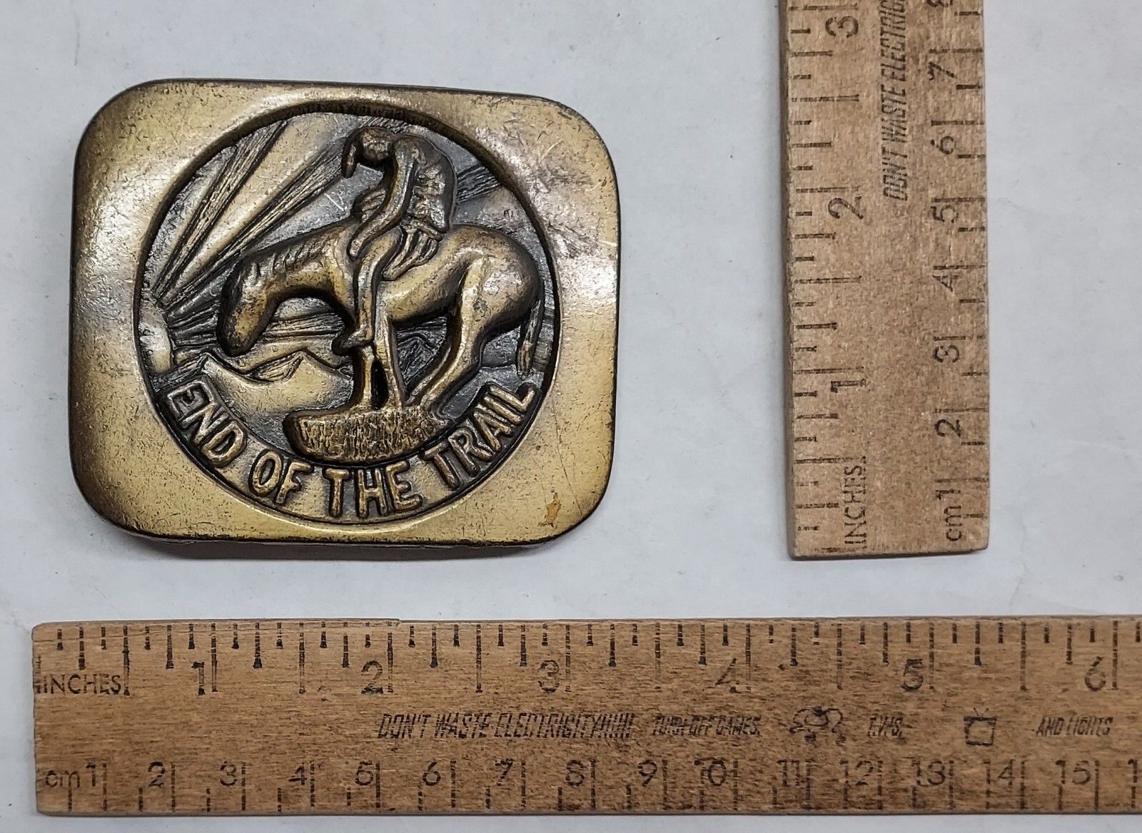 END OF THE TRAIL – Native American – belt BUCKLE – numbered – listing #6872