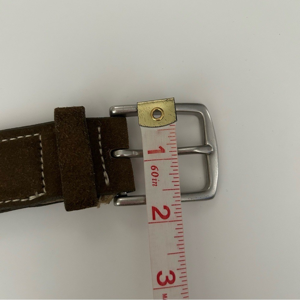 Banana Republic Tan Blue Striped Suede & Canvas Sold Brass Buckle Belt Small