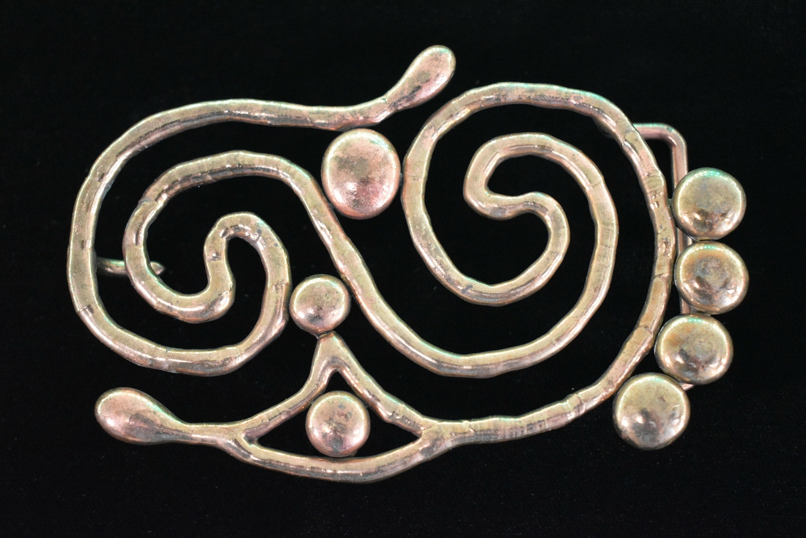 1970s Studio Artist Handmade Welded Copper Brass Vintage Belt Buckle
