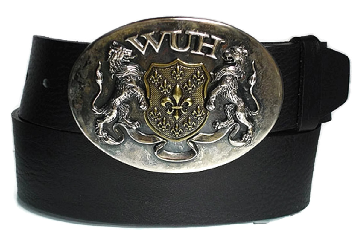 WASHED UP HOLLYWOOD 1.75&Prime; LION FLEUR HERALDIC PEWTER BRASS 065PB WUH BELT BUCKLE