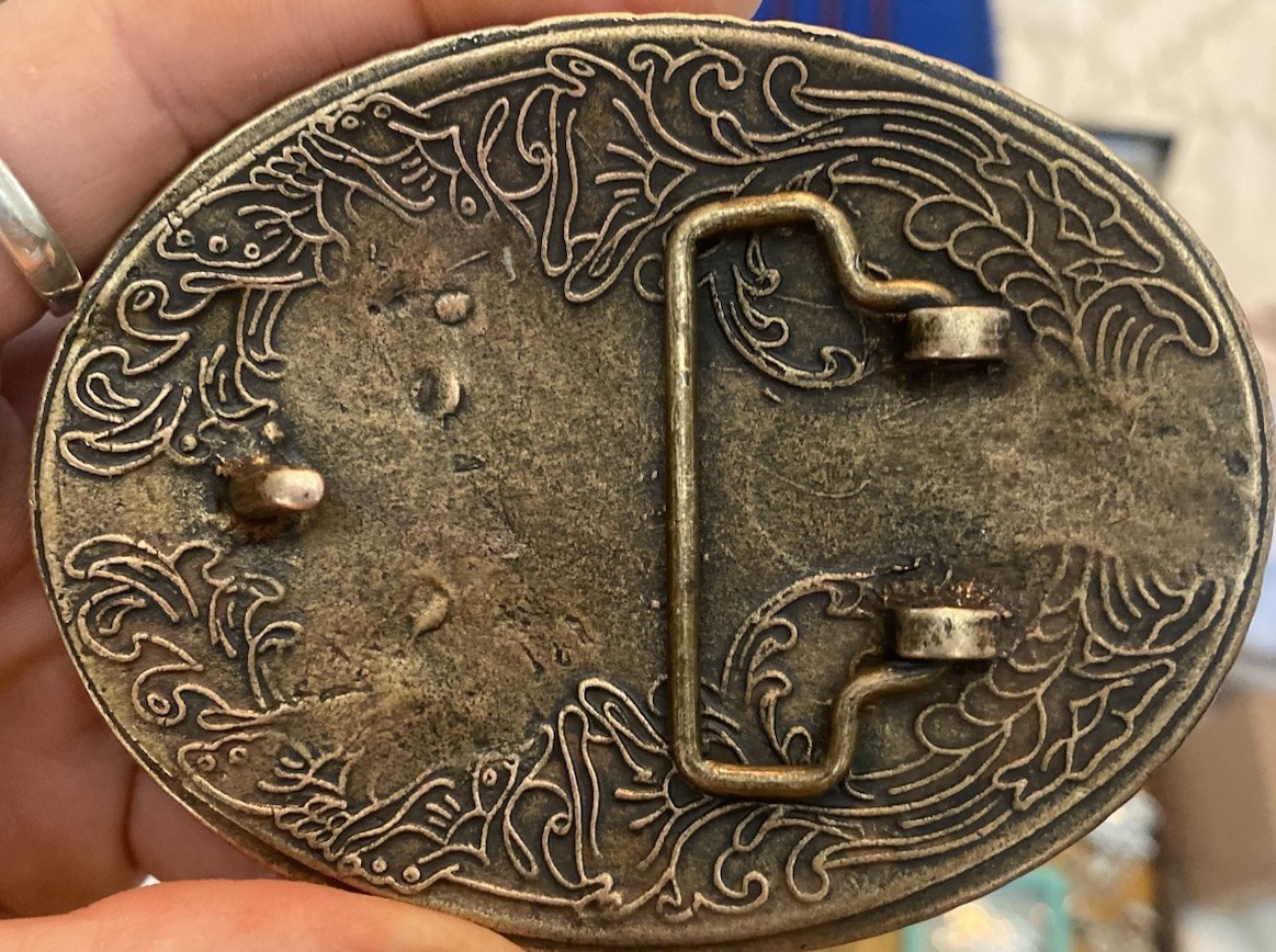 Oval Western Belt Buckle turquoise Stone Inlay Blue Green Bronze Fits 1.5in