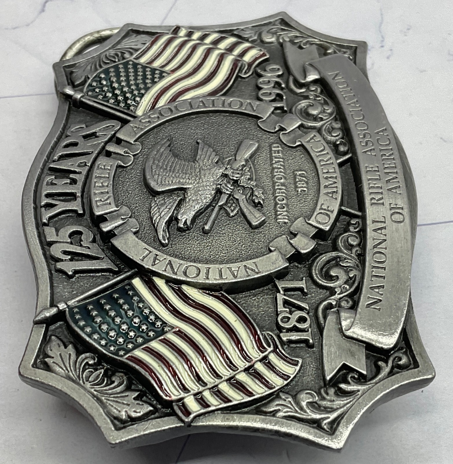 1996 NRA National Rifle Association Of America 125 Years Belt Buckle USA