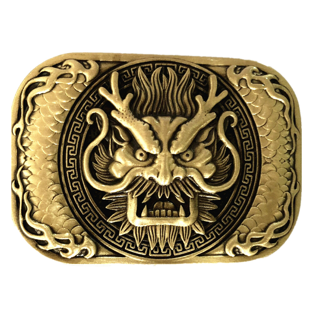 Dragon Head Solid Brass Copper Mens Belt Buckle Vintage Antique Western Cowboy