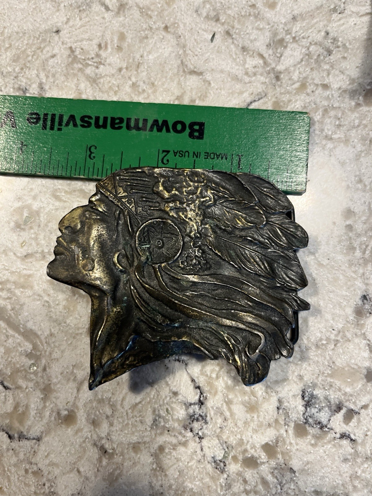 Vintage Indian Chief Head Motorcycle Brass Belt Buckle Native American Made USA