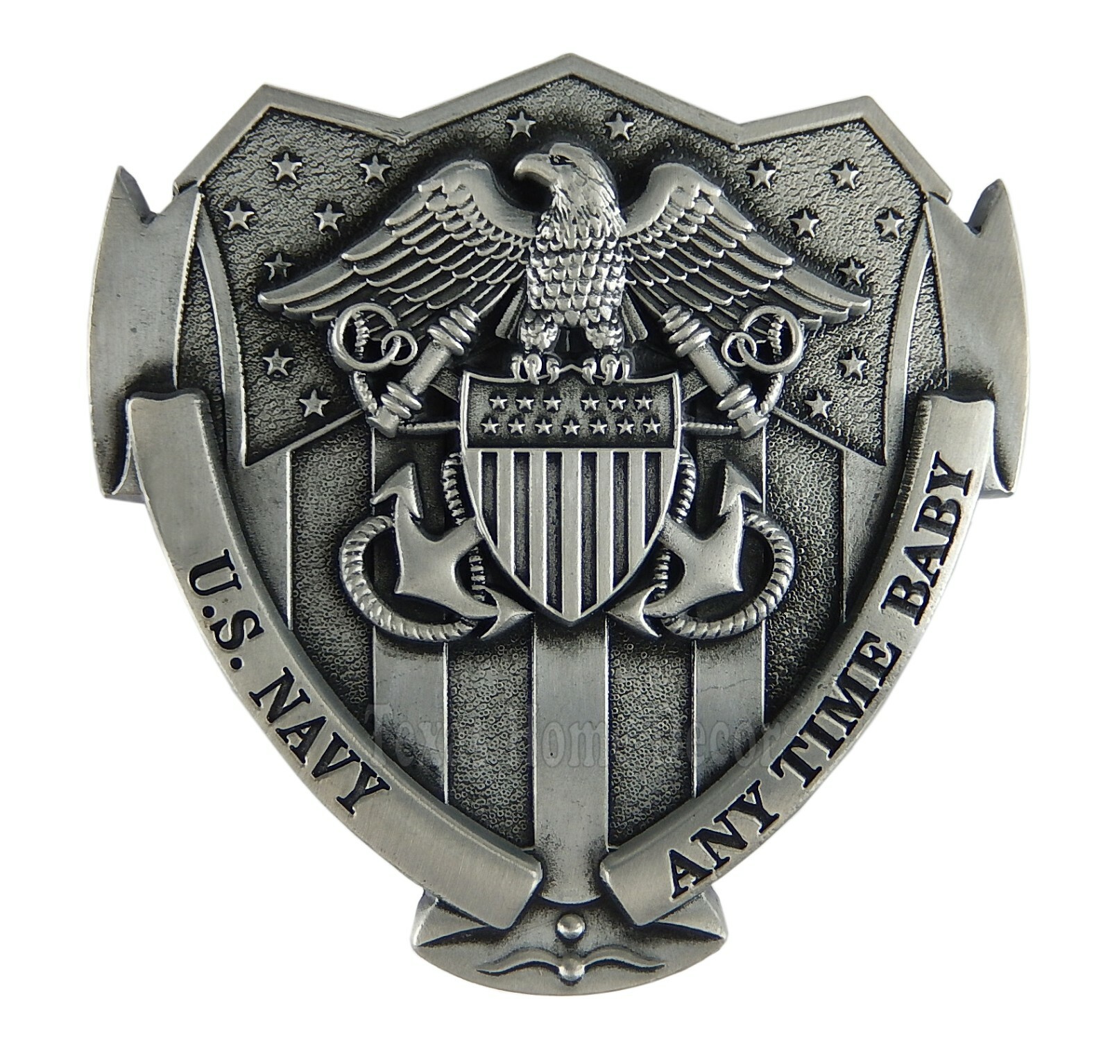 U.S. Navy Men&rsquo;s Belt Buckle Antique Silver Tone Fits 1.5&Prime; Belts Military Eagle