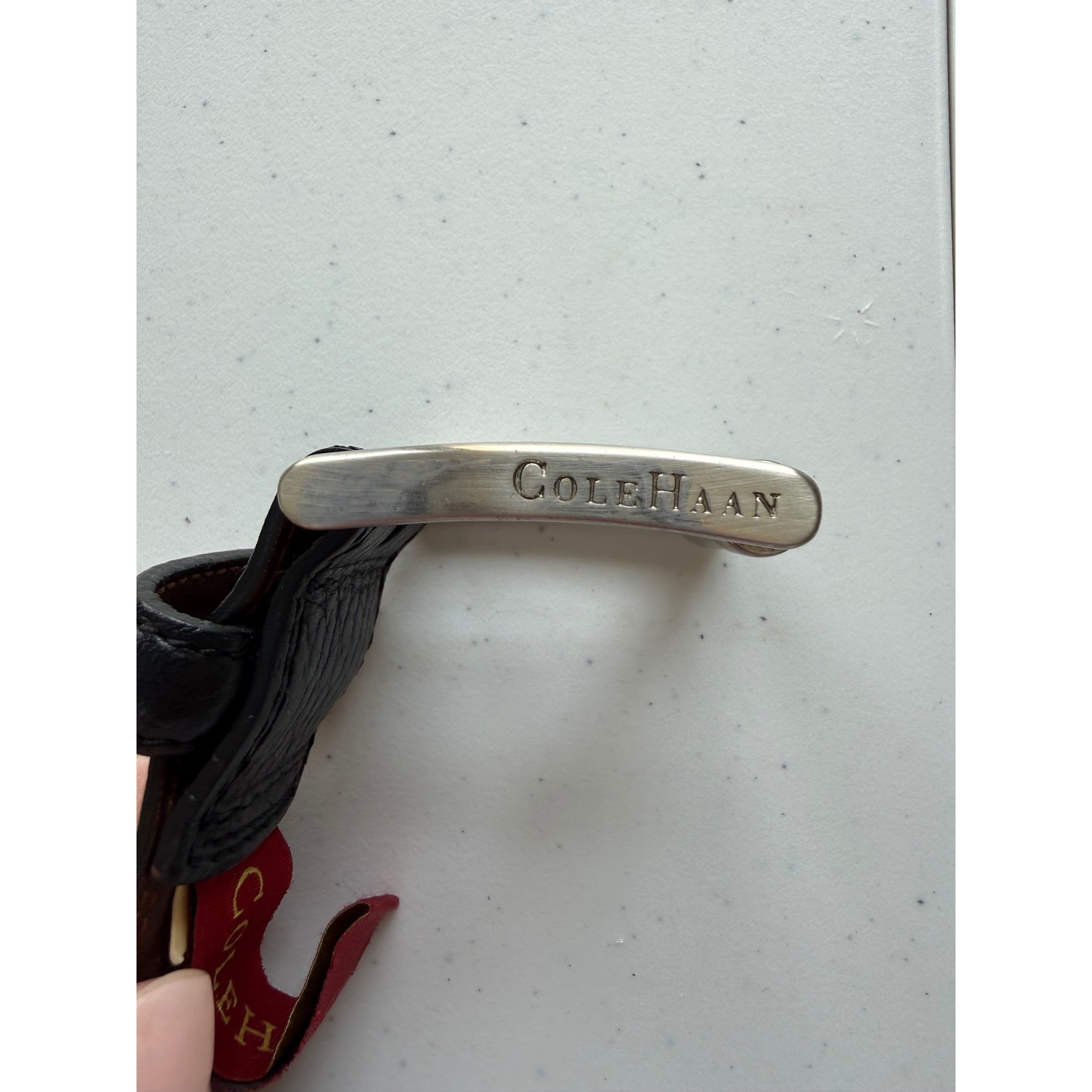 Cole Haan Mens Black Pebble Leather Belt Silver Nickel Buckle Size 40/100