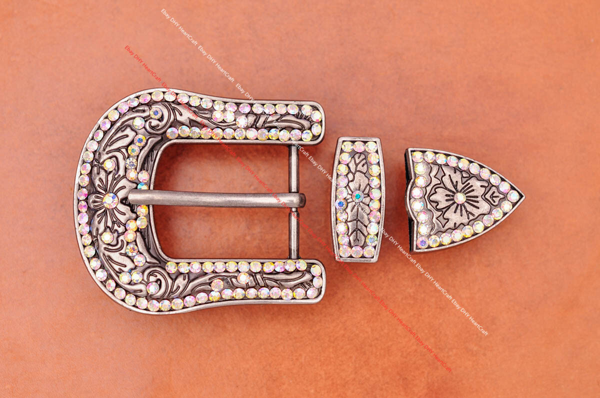 Colorful Crystal Rhinestone Western Cowboy Rodeo Belt Buckle Set Fit 30MM Strap