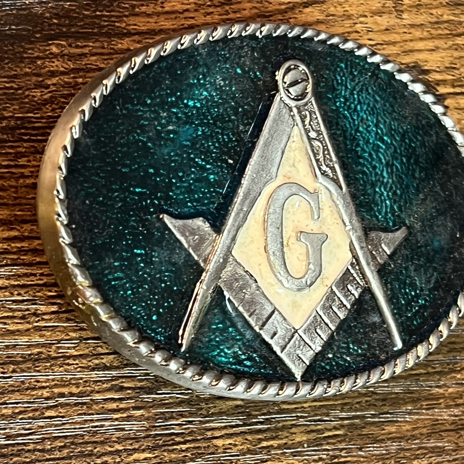 Masonic Freemason Mason Belt Buckle USA Made Vintage Blue Enamel – 2205 B19