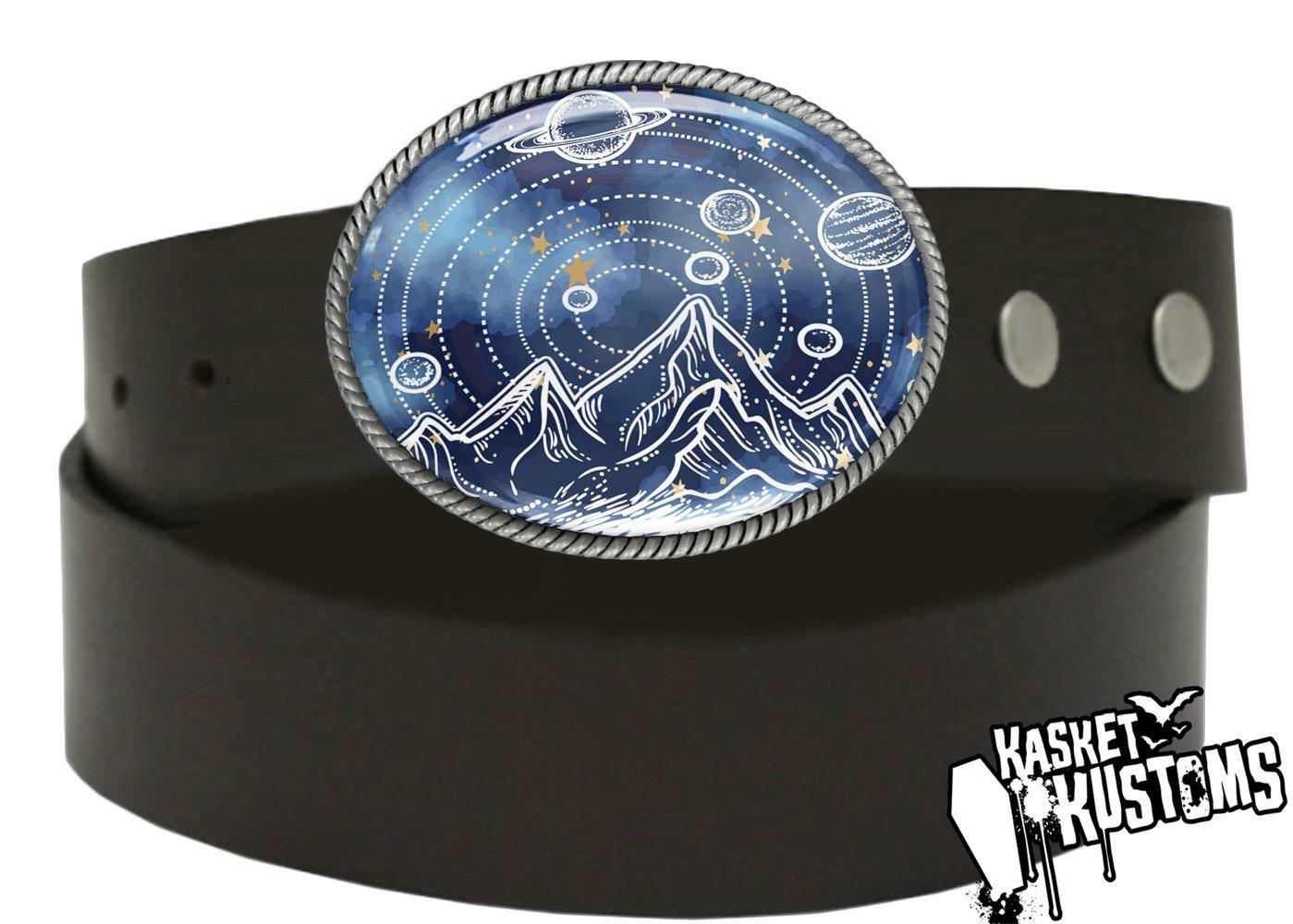 Outer Space Belt Buckle – Planets + Stars Sci-fi Handmade Silver Buckle – 13