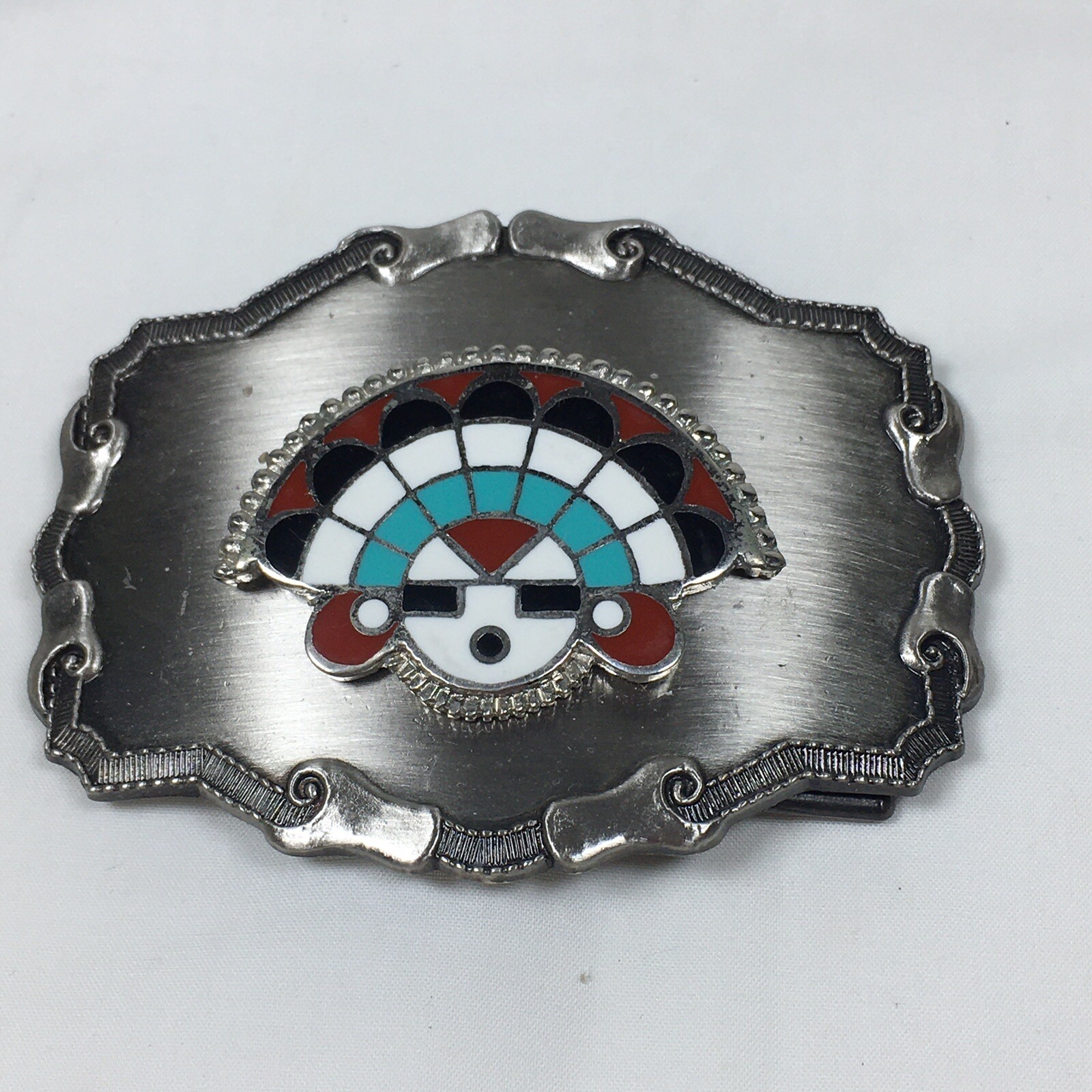 Men&rsquo;s Belt Buckle Enamel Sun Face Southwestern Tribal Style Blue Red Black