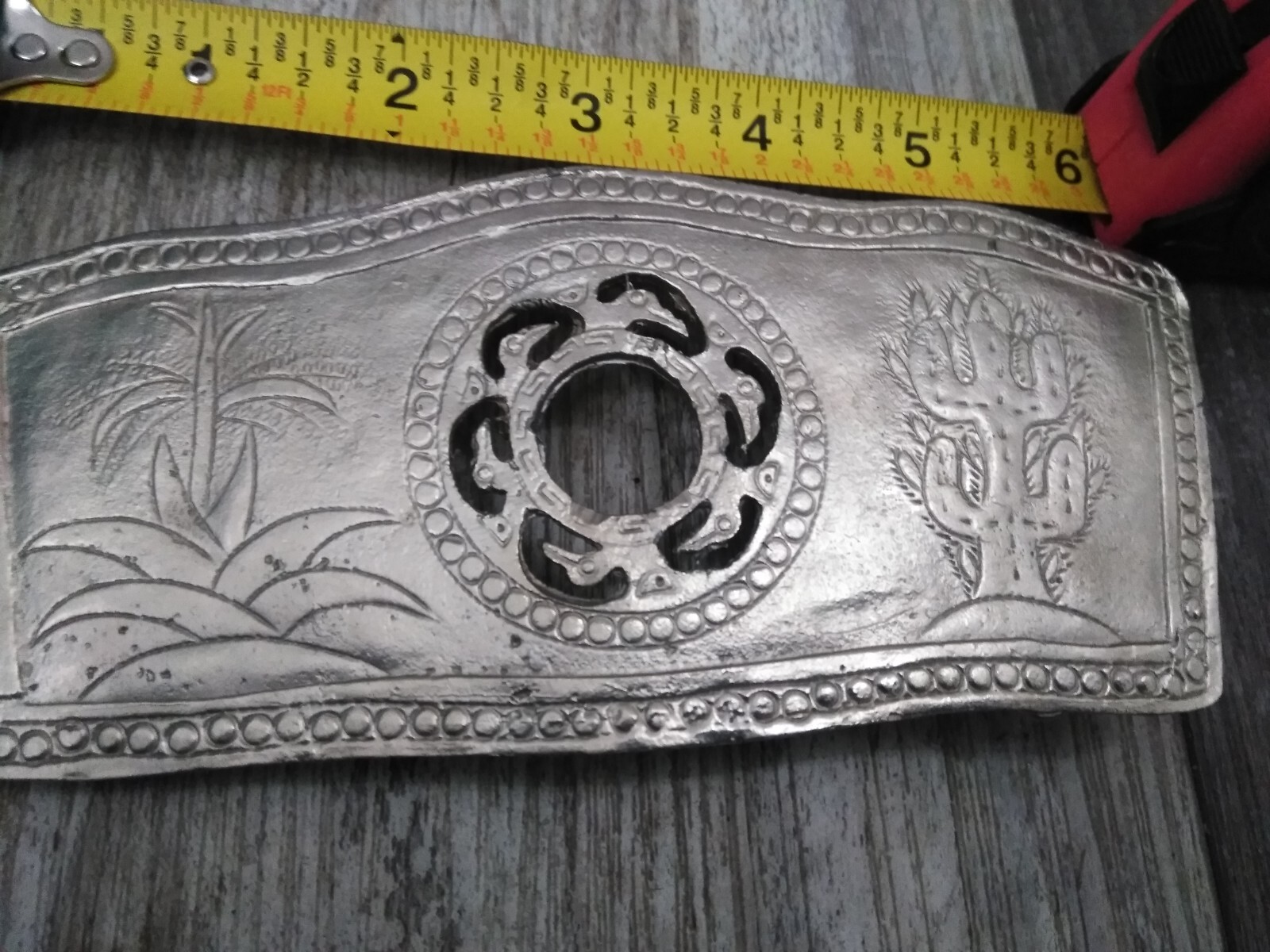 Vintage XL Large Handmade Mexican Belt Buckle DESERT / NATURE MOTIF (6&Prime;X2.3/4&Prime;)