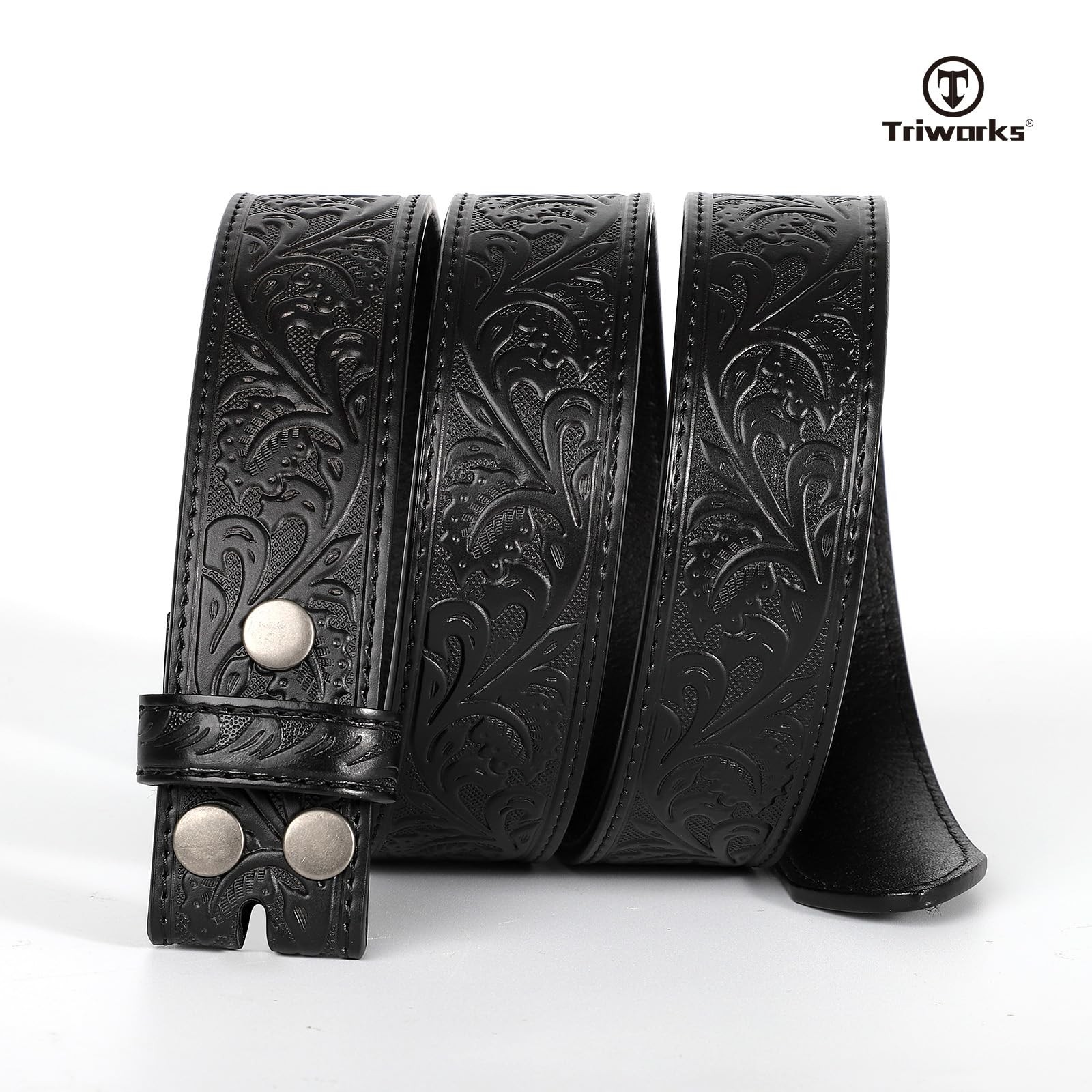 TRIWORKS Western Belt Strap for Men without Buckle Fit Size 34&Prime;-37&Prime;, A-black