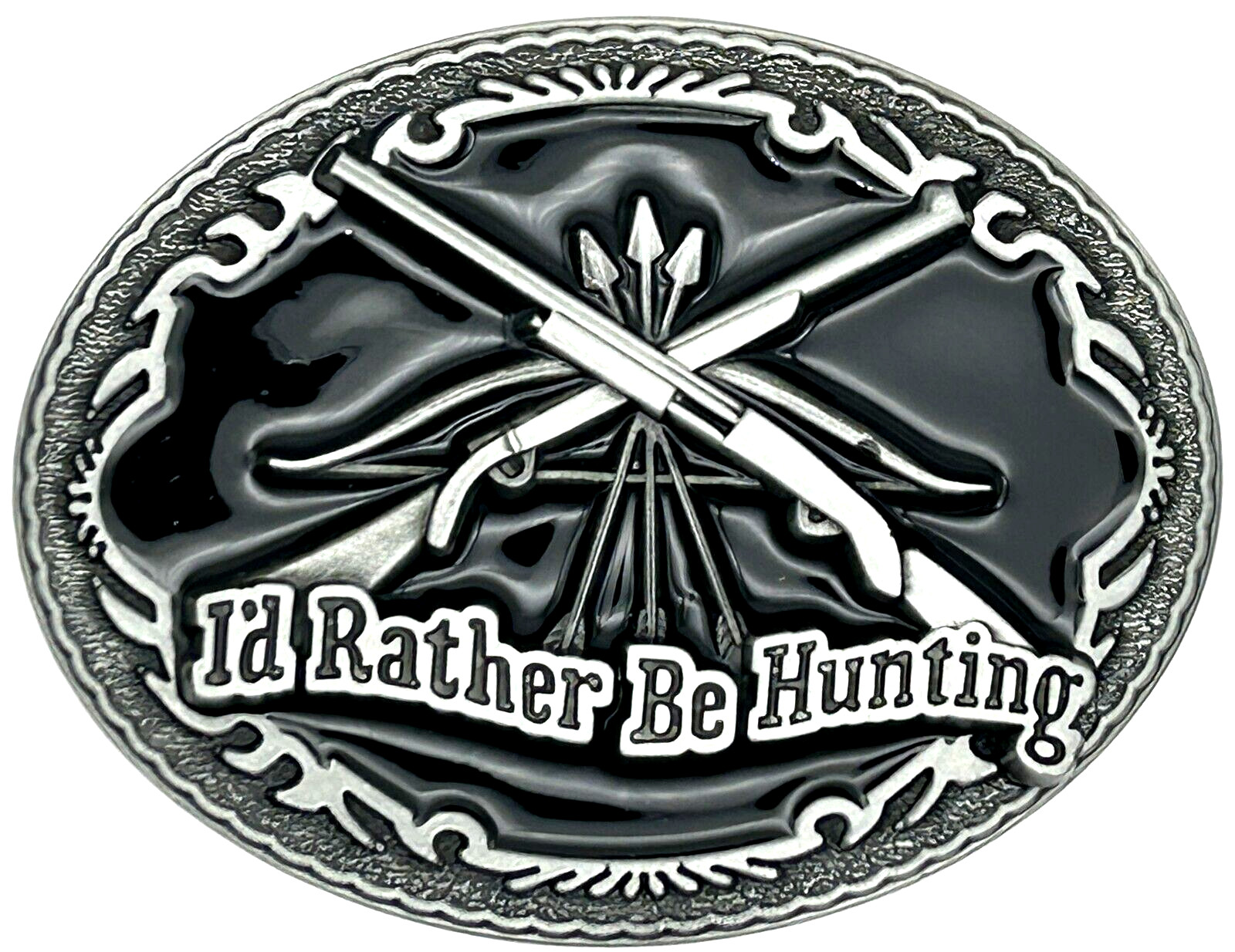 I&rsquo;d Rather be Hunting Rifles Hunter Black Enameled Belt Buckle