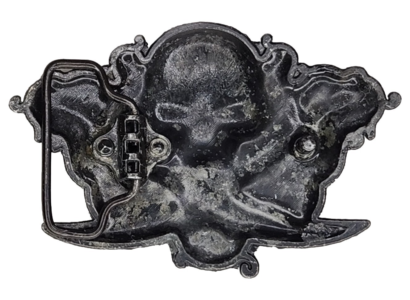 Unbranded Silver And Black Metal Skull w/ Swords Belt Buckle