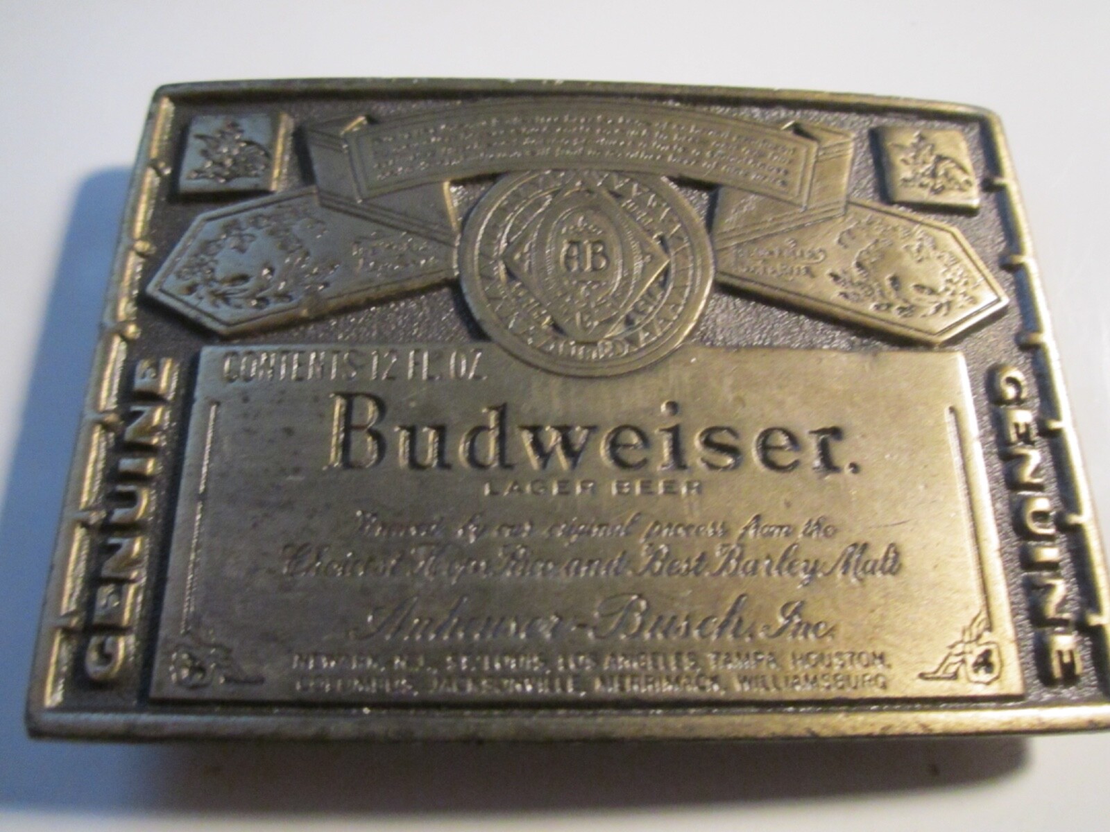 VINTAGE BUDWEISER LAGER BEER BELT BUCKLE- VERY HEAVY – GW-9