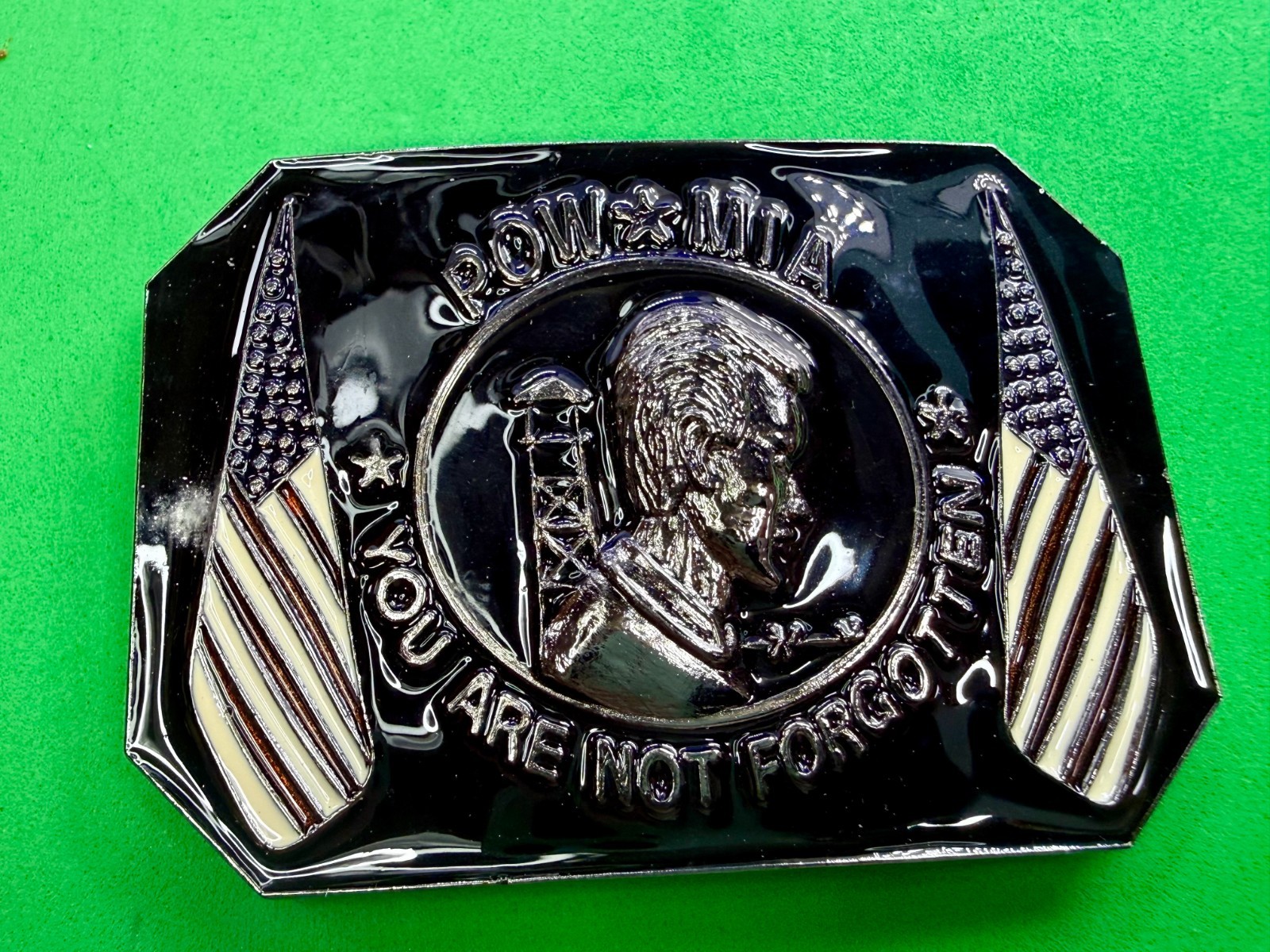POW MIA You Are Not Forgotten Flag Army Patriots Belt Buckle New Condition