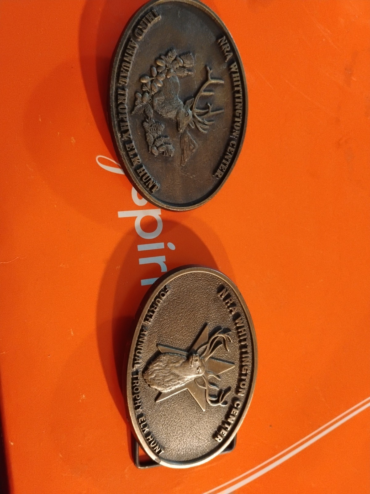 NRA Whittington Center Belt Buckles Lot 4th& 3rd Annual Trophy Elk Hunt 3.5×2.5