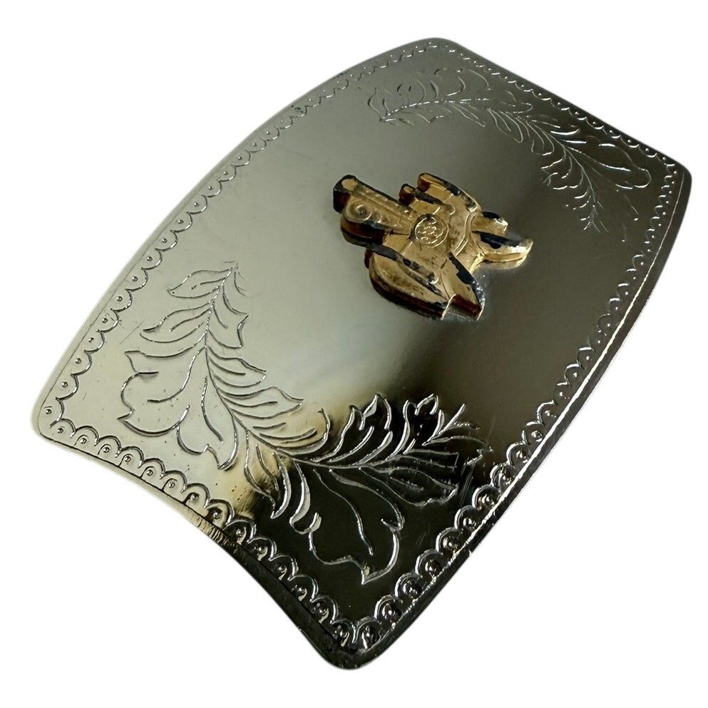 Western Saddle Belt Buckle Nickel Plated Hand-Polished Cowboy Americana
