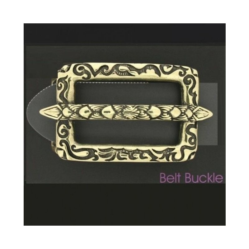 Rectangular Embellished Antique Brass Style Belt Buckle for Leather Belt West