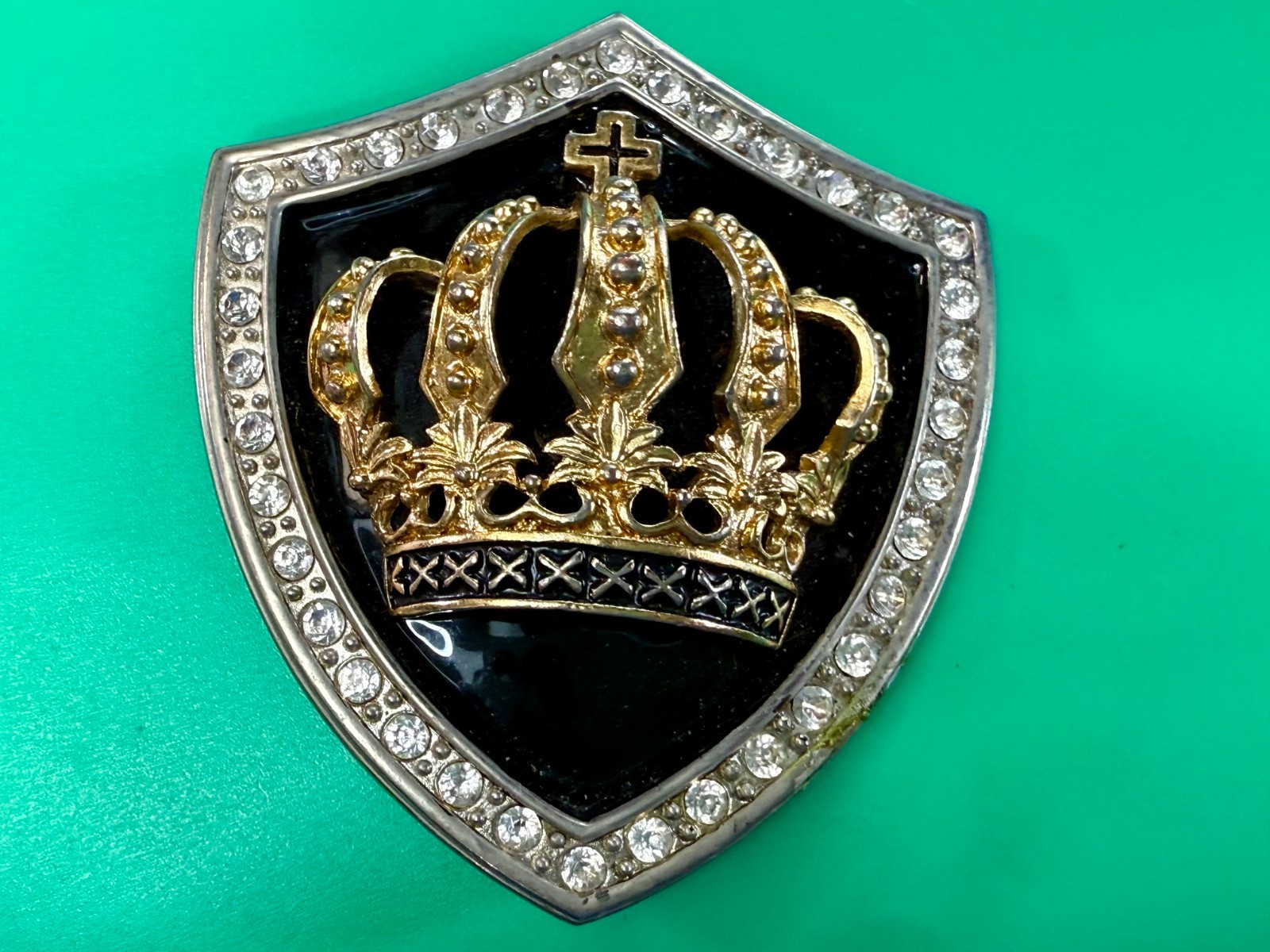 Royal Gold Crown Shield with Rhinestone Border Belt Buckle A286 Classico Italia