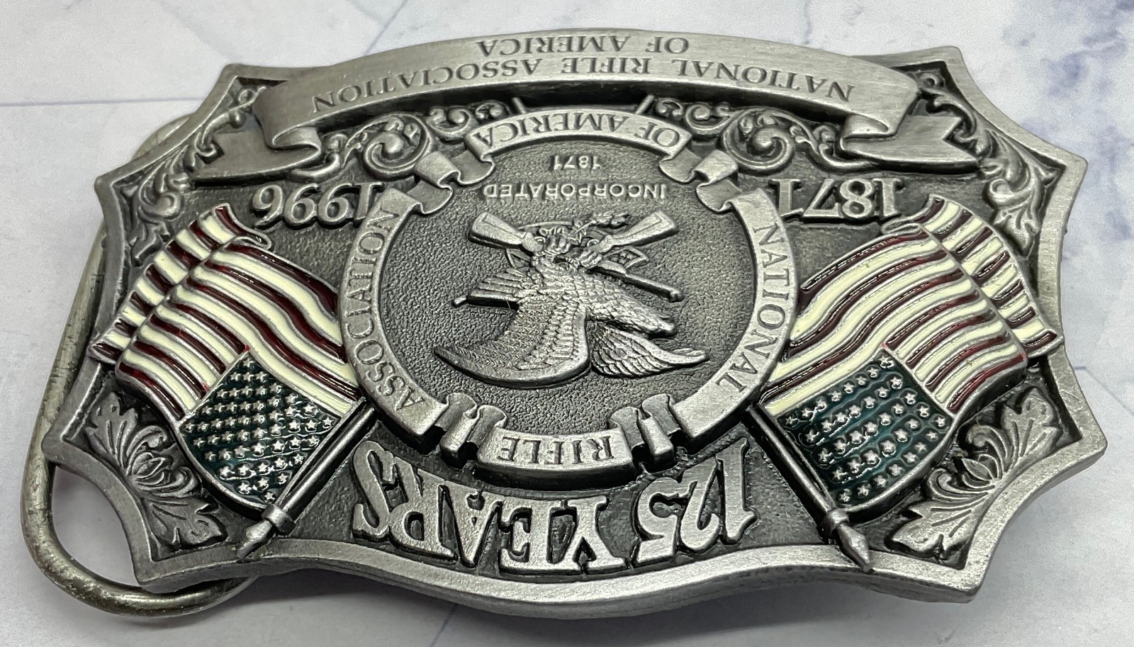 1996 NRA National Rifle Association Of America 125 Years Belt Buckle USA