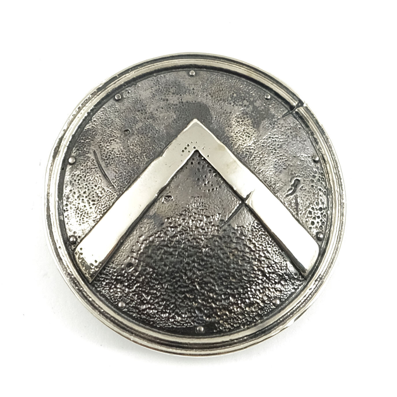 German silver belt buckle Spartan Shield, Ancient military Greece warrior buckle