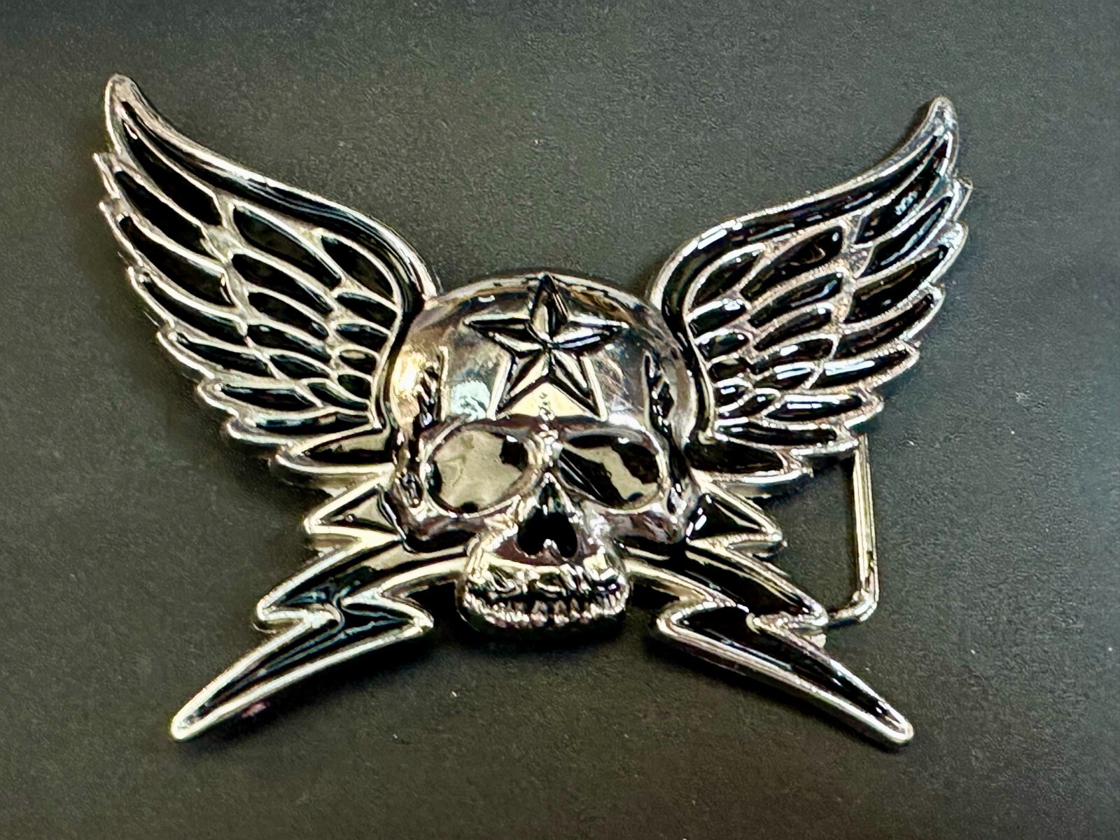 Winged Skull with Stars Reflective Gothic Punk Motorcycle Biker Belt Buckle