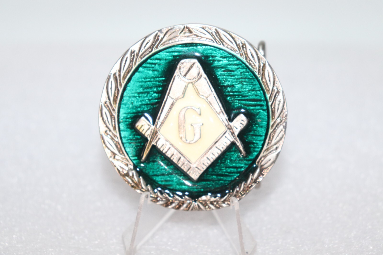 FREEMASON « G » BELT BUCKLE with Green Enamel Men’s Belt Buckle-Masonic 2008
