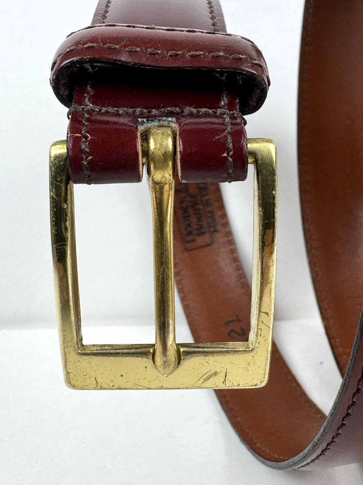 Dooney & Bourke Belt Mens Size 36 Dark Brown Calf Leather Brass Buckle 9121