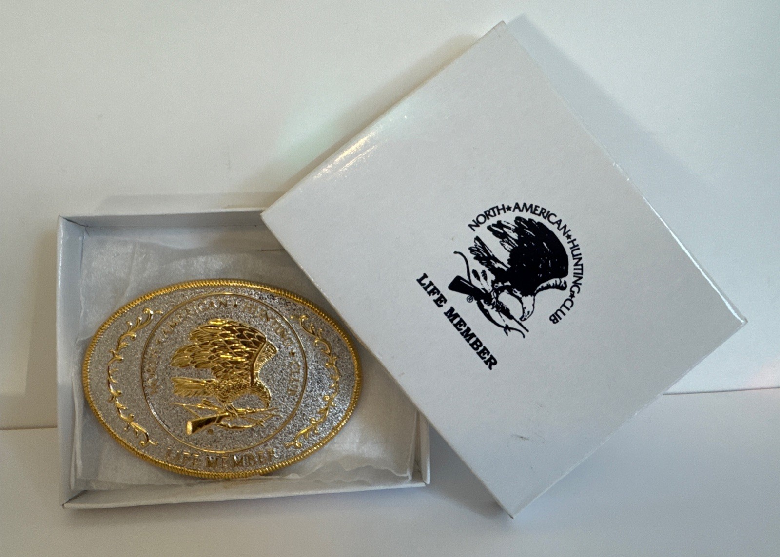 VTG North American Hunting Club Wings of Gold Belt Buckle Life Member Oval